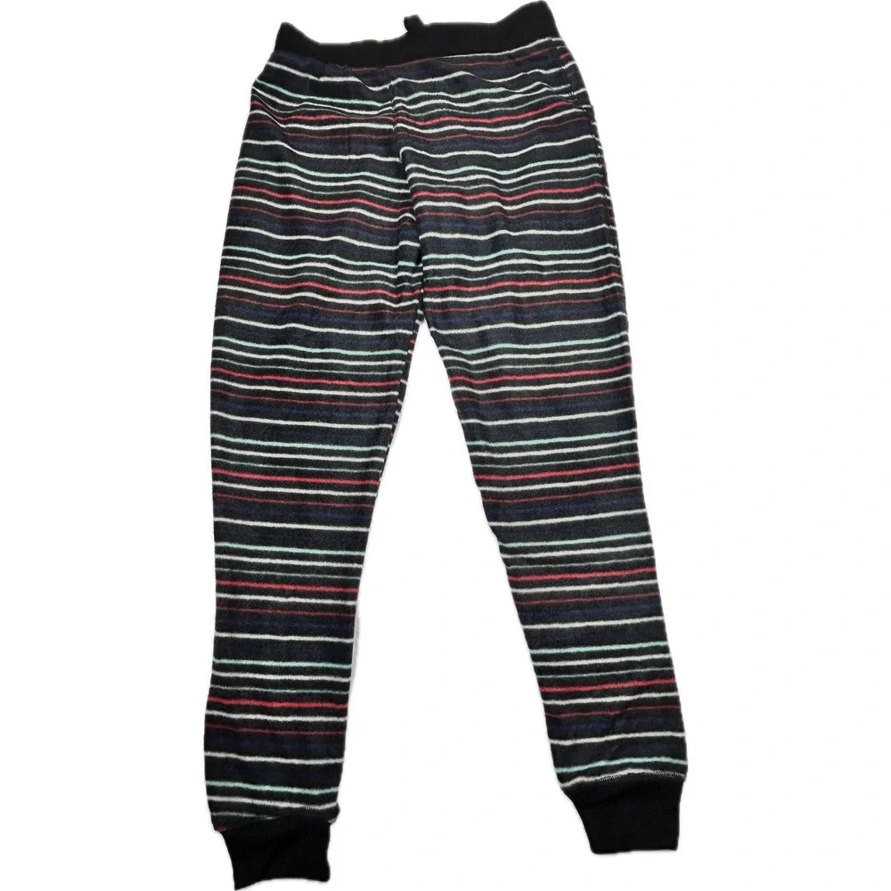 Jaclyn Intimates Womens 2 Piece Pajama Set Striped Henley Top Jogger Pants Small